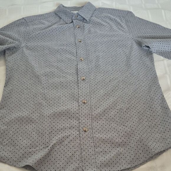 Ben Sherman Soho Slim Fit Charcoal Polka Dot Button Down Shirt - Picture 13 of 16
